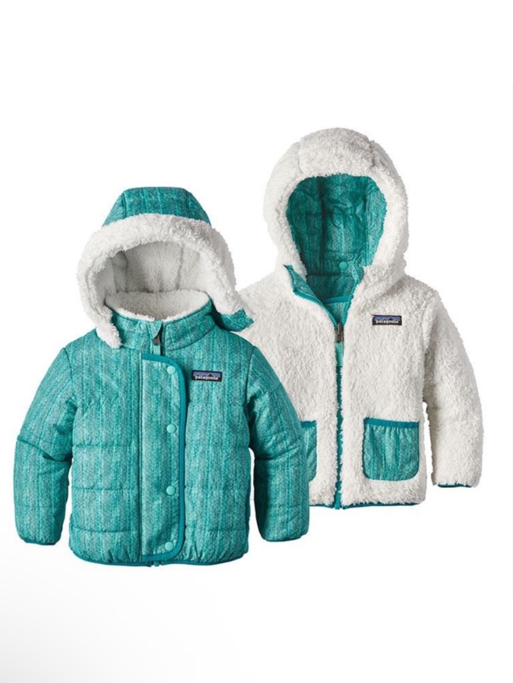 Patagonia Teal & White Reversible Hooded Jacket